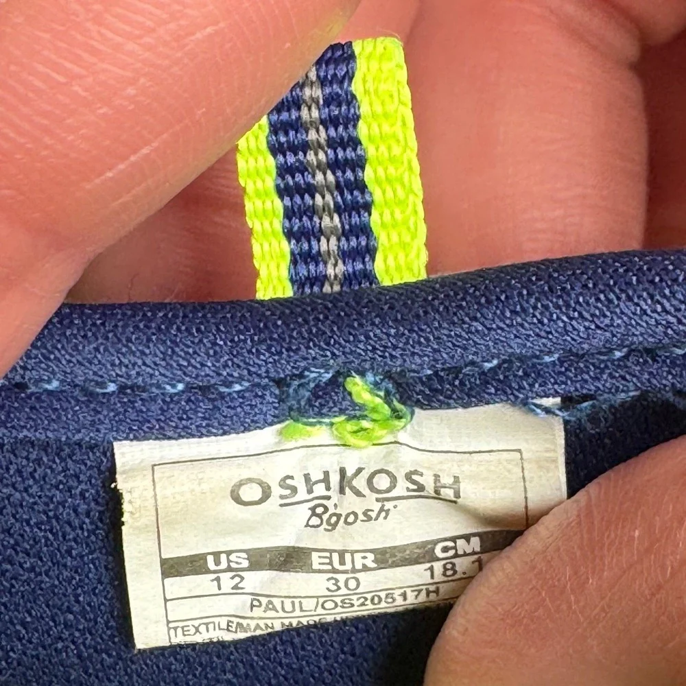 OshKosh B'gosh Kids Washable Shoes Size 12 Toddler Boys Navy Neon Water Shoes‎